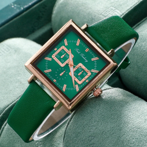 Classy Square Pointer Quartz Watch! Womens Dark Green
