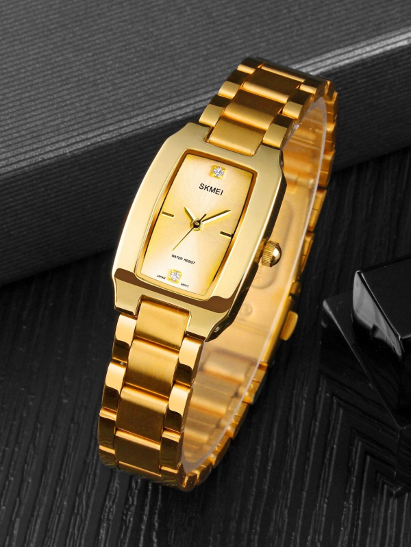 Water Resistant Rectangle Quartz Watch Womens Gold - Glow In The Dark Face!