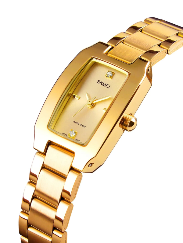 Water Resistant Rectangle Quartz Watch Womens Gold - Glow In The Dark Face!