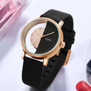 Classy Two Tone Dial Round Quartz Watch! Womens Tomi Black & Rose Gold Comes In a Dark Blue Gift Box