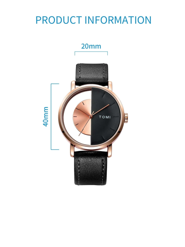 Classy Two Tone Dial Round Quartz Watch! Womens Tomi Black & Rose Gold Comes In a Dark Blue Gift Box