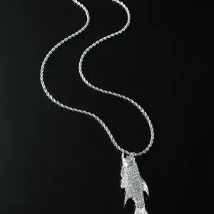 Rhinestone Fish Necklace One-size Silver