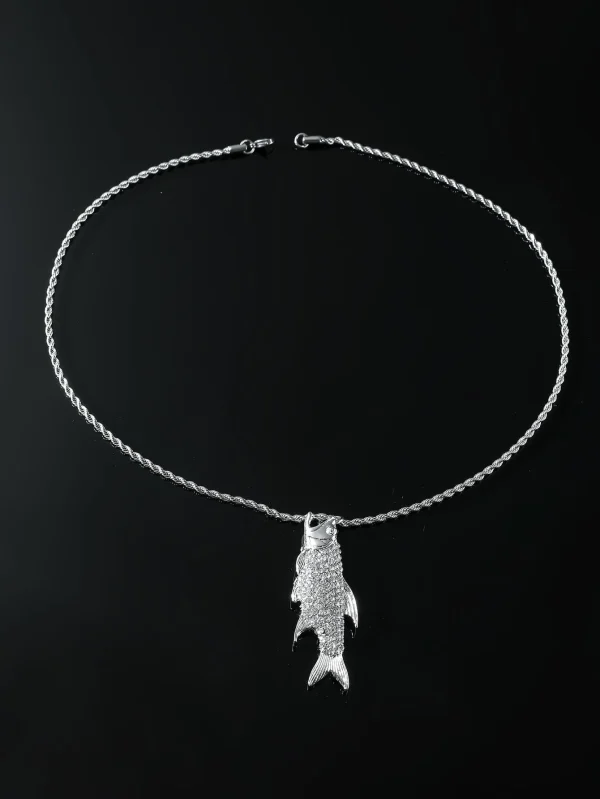 Rhinestone Fish Necklace One-size Silver