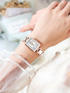 Nice Rectangle Pointer Quartz Watch Womens Rose Gold