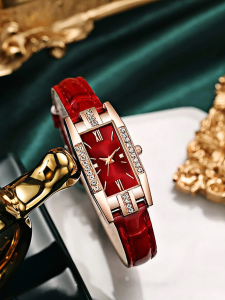 Red Rhinestone Rectangle Quartz Watch! Womens
