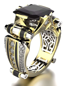 Mens Flashy Rhinestone Punk Hip Hop Ring! Gold, Black
