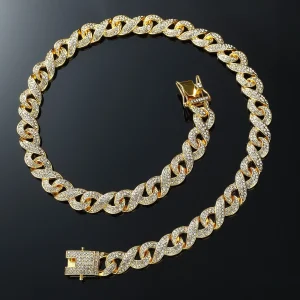 Rhinestone Chain Necklace One-size Gold Hip Hop