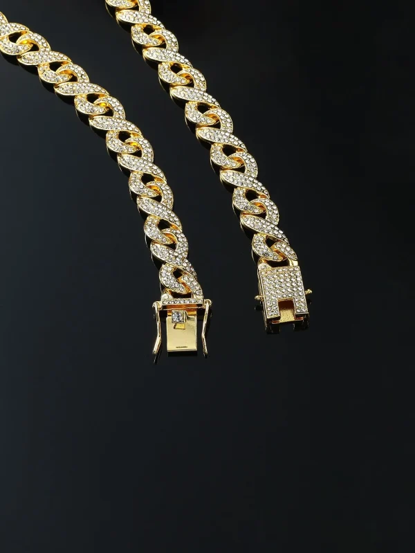 Rhinestone Chain Necklace One-size Gold Hip Hop