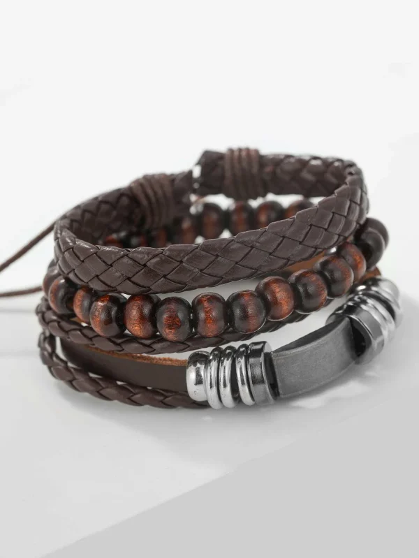 Round Pointer Quartz Watch & 3 Bracelets! Really Nice! Mens Brown / Multi Color
