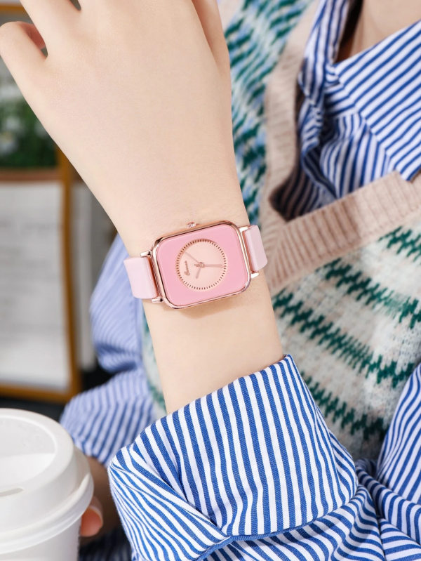 Square Pointer Quartz Watch! Womens Pink