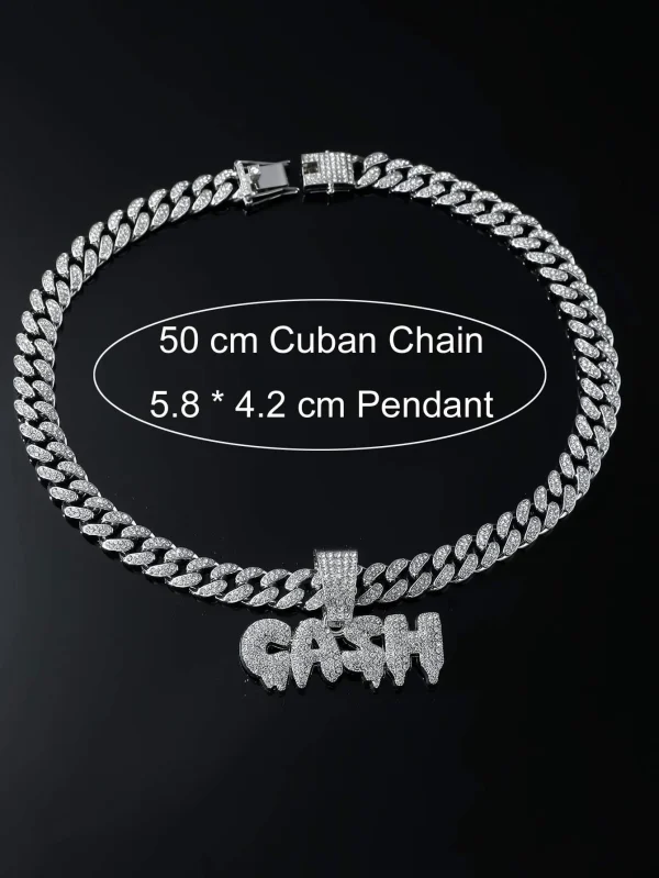 Sparkling Rhinestone "CASH" Lettering - Necklace, Classic Popular For Street Jewelry! One-size Silver Hip Hop