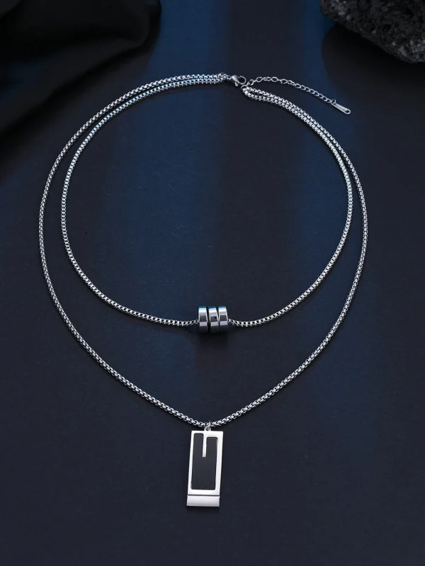 Geometric Charm Layered Necklace One-size Silver