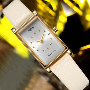 Sophisticated Square Dial Quartz Watch! Womens Gold & Cream