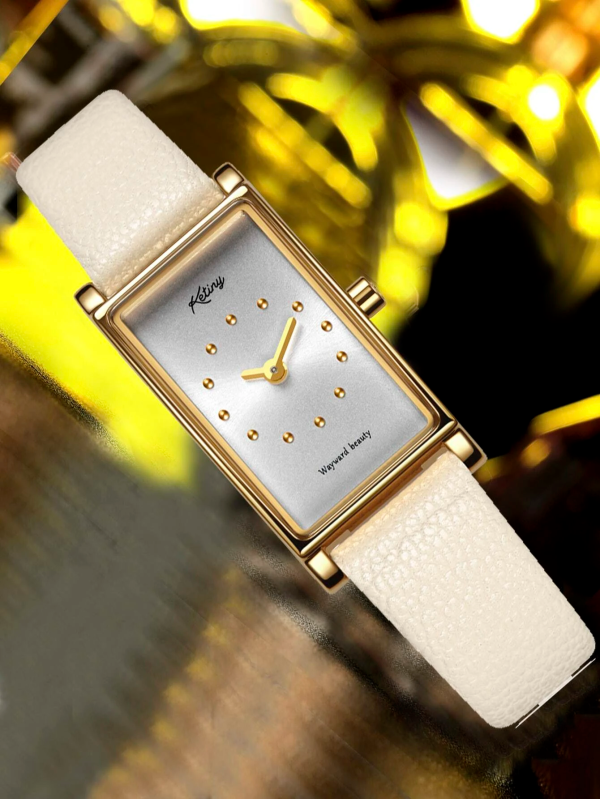 Sophisticated Square Dial Quartz Watch! Womens Gold & Cream