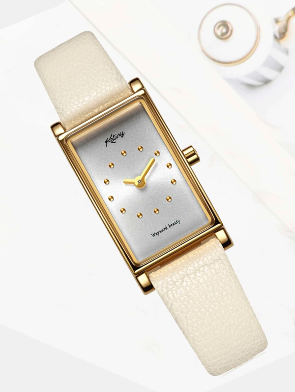 Sophisticated Square Dial Quartz Watch! Womens Gold & Cream