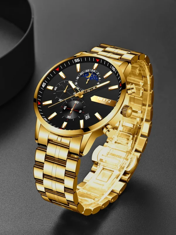 Triple Dial Date Quartz Watch - Really Nice Watch! Mens Gold & Black