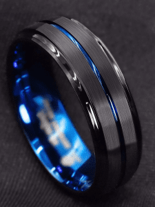 Fashionable Popular Ring Black & Blue Stainless Steel
