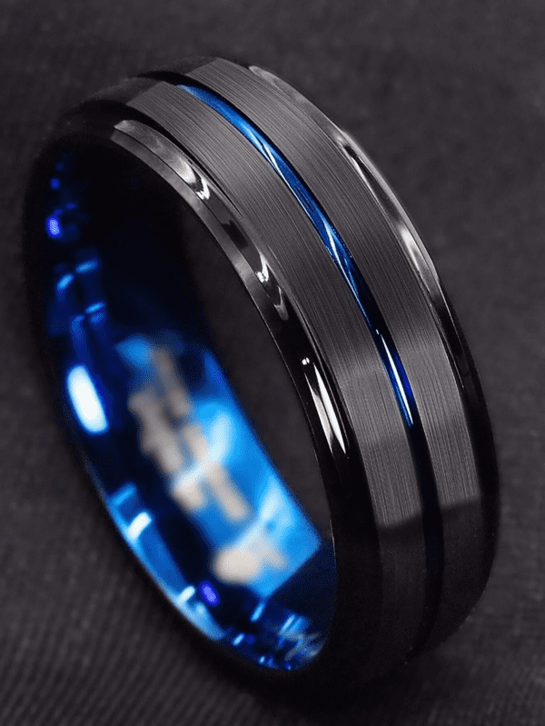 Fashionable Popular Ring Black & Blue Stainless Steel