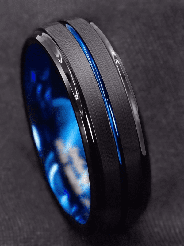 Fashionable Popular Ring Black & Blue Stainless Steel