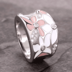 Cubic Zirconia Flower Ring Womens Silver, White, Pink