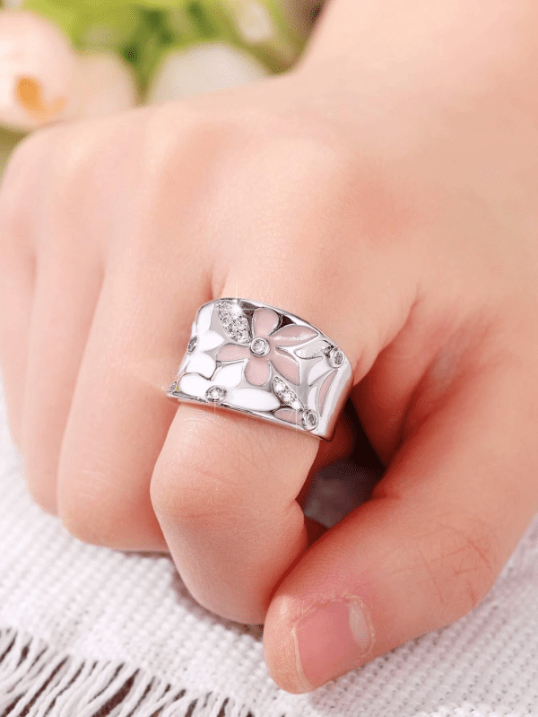 Cubic Zirconia Flower Ring Womens Silver, White, Pink