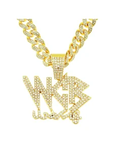 Rhinestone WCB Necklace One-size Gold Hip Hop Big Baller!
