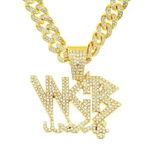 Rhinestone WCB Necklace One-size Gold Hip Hop Big Baller!
