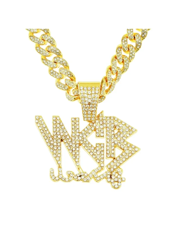 Rhinestone WCB Necklace One-size Gold Hip Hop Big Baller!