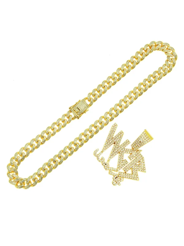 Rhinestone WCB Necklace One-size Gold Hip Hop Big Baller!