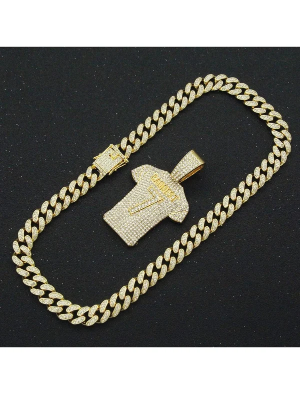 Rhinestone Shirt Pendant Necklace "Baddest 7" One-size Gold Hip Hop