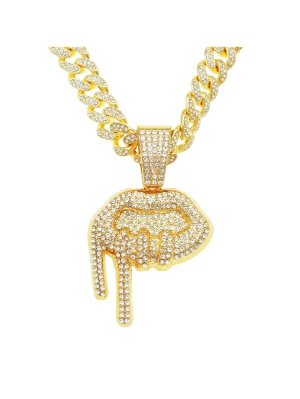 Rhinestone Lip Necklace One-size Gold Hip Hop