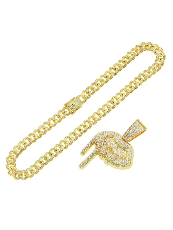 Rhinestone Lip Necklace One-size Gold Hip Hop