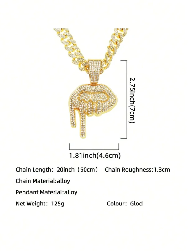 Rhinestone Lip Necklace One-size Gold Hip Hop