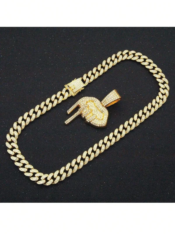 Rhinestone Lip Necklace One-size Gold Hip Hop