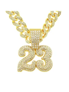 Rhinestone Number "23" Charm Necklace One-size Gold Hip Hop!
