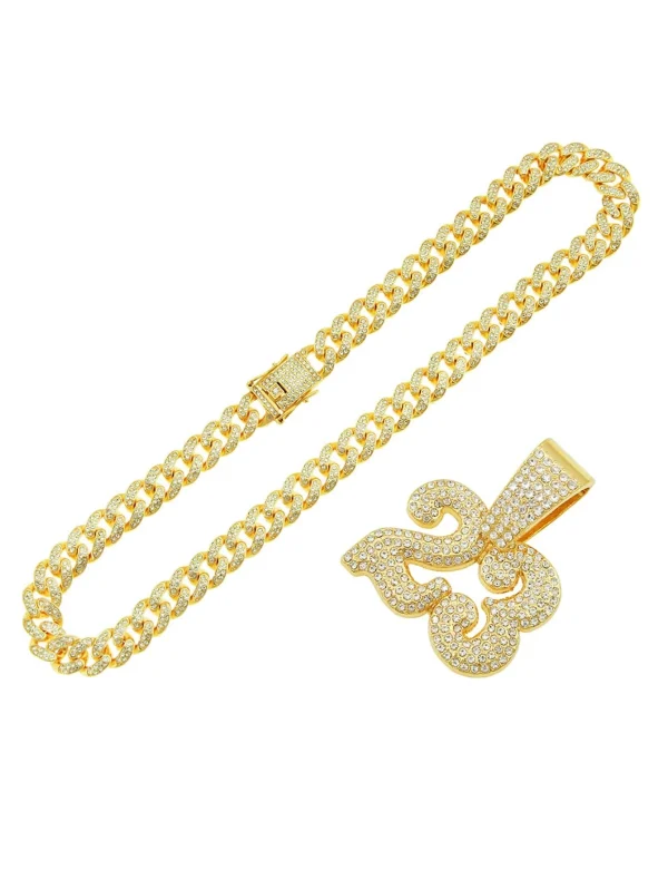 Rhinestone Number "23" Charm Necklace One-size Gold Hip Hop!