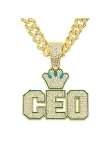 Rhinestone CEO Crown Necklace One-size Gold Hip Hop Big Baller!