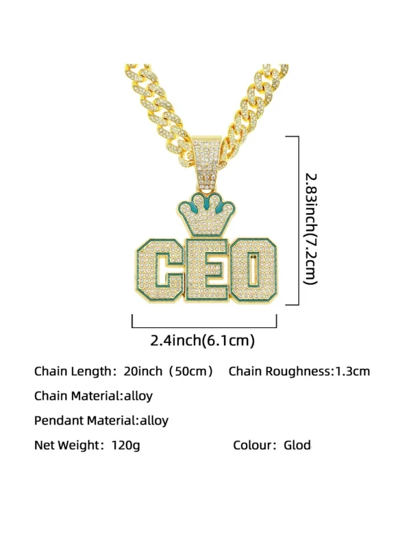 Rhinestone CEO Crown Necklace One-size Gold Hip Hop Big Baller!