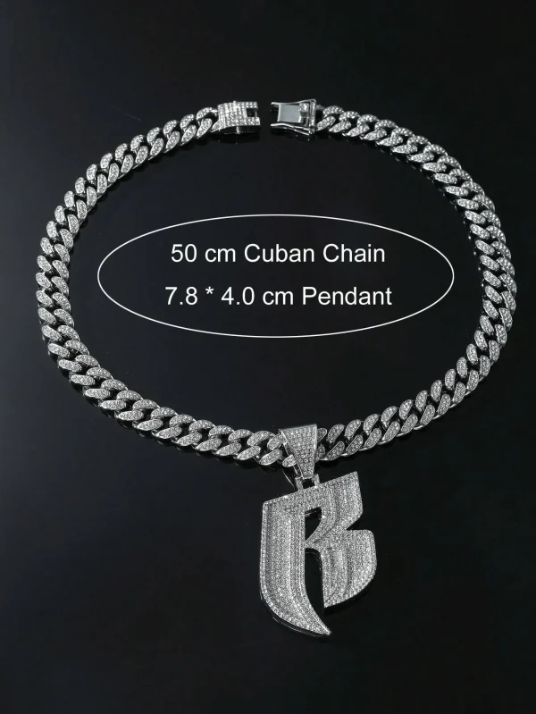 Rhinestone Letter R Chain Necklace One-size Silver Hip Hop