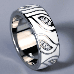 Rhinestone Decor Ring - Silver & White