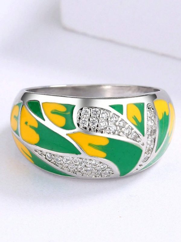 Graphic Cubic Zirconia Ring Women - Green & Yellow