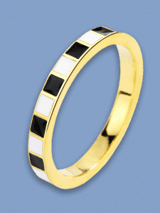 Plaid Pattern Ring Womens Gold, Black, White