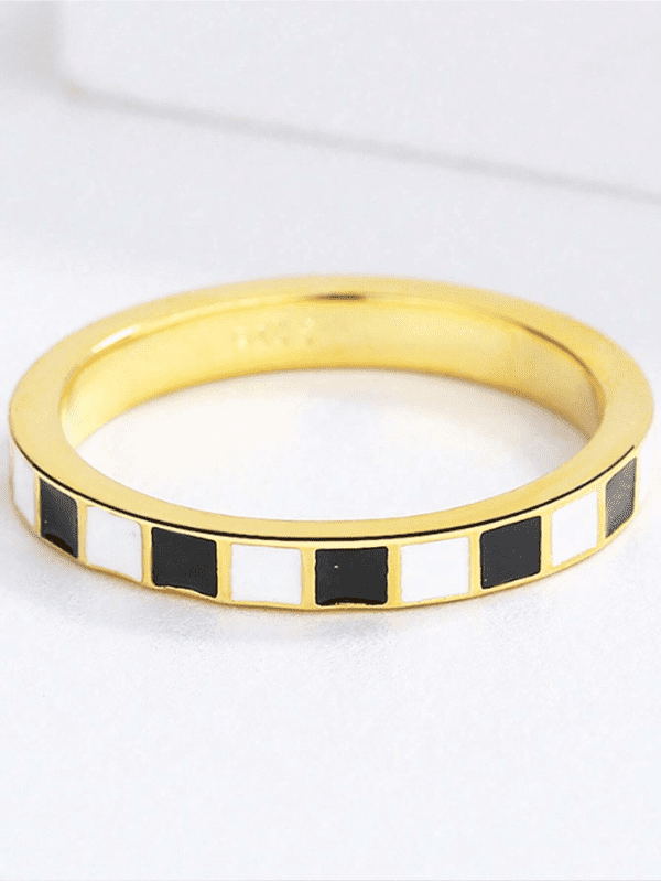 Plaid Pattern Ring Womens Gold, Black, White