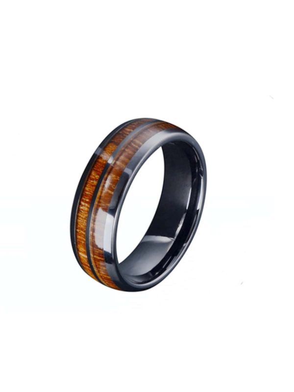 Wood Oil Drop Ring Black & Brown Titanium Steel