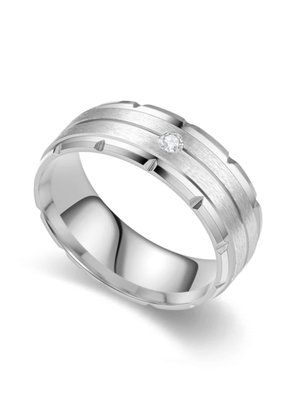 Nice Inlaid Diamond Style Ring! Silver Titanium Steel