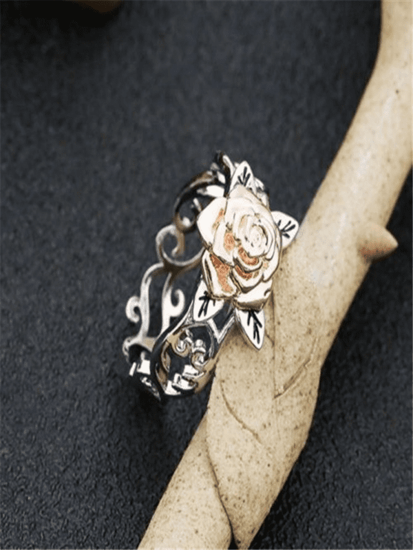 Flower Decor Cuff Ring Womens