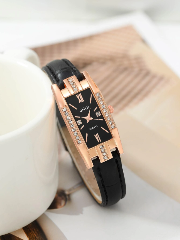 Rhinestone Decor Rectangle Pointer Quartz Watch! Womens