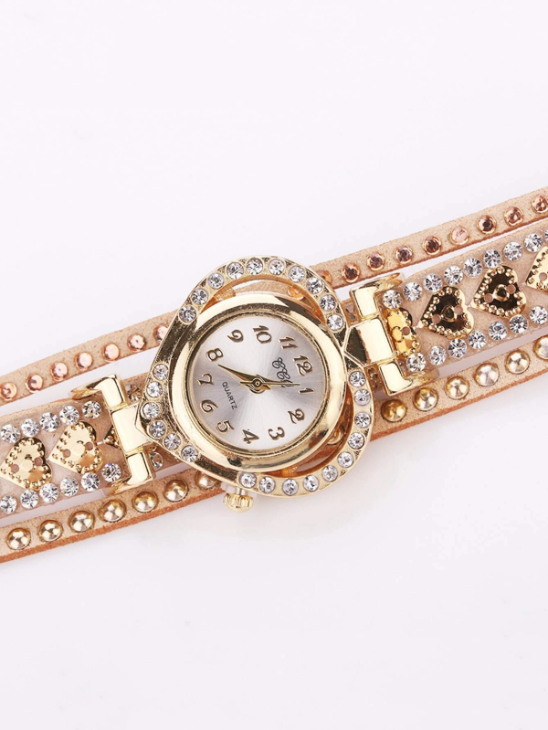 Snazzy Rhinestone Decor Heart Dial Wrap Watch! Womens Rose Gold