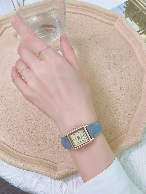 Rectangle Pointer Quartz Watch! Womens Rose Gold & Blue