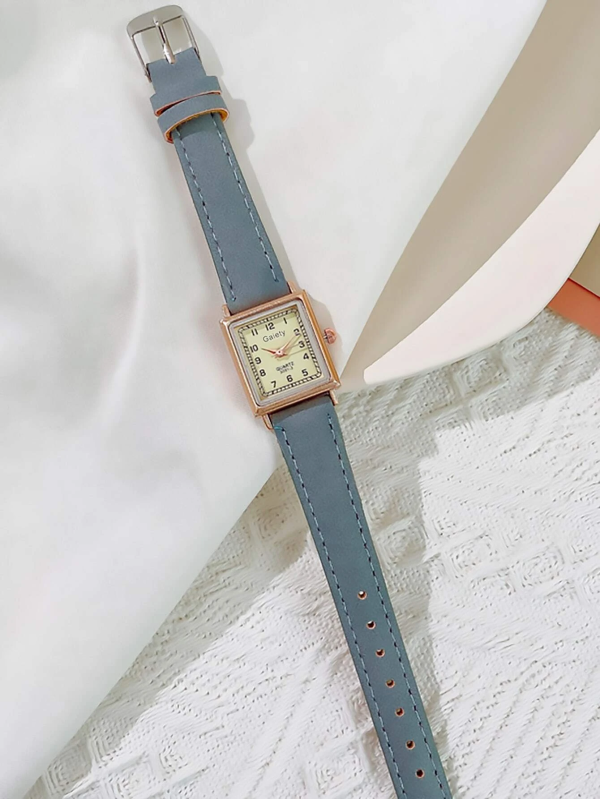 Rectangle Pointer Quartz Watch! Womens Rose Gold & Blue